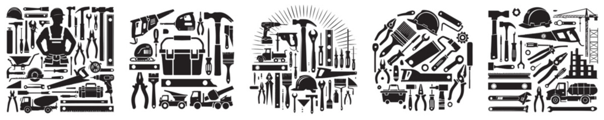 collection of silhouette craftsman construction tools