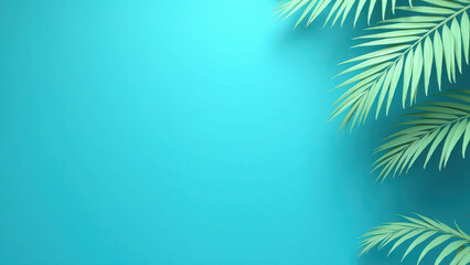 Fototapeta premium Tropical palm leaf against turquoise background