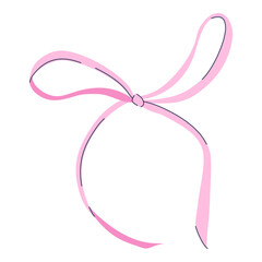 Decorative pink ribbon tied in a neat bow creating an elegant accent for gifts or crafts. Suitable for decoration or gift wrapping. Hand drawn flat design vector illustration.