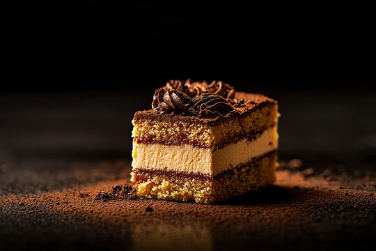 Tiramisu desserte, moody food photography, copy space background