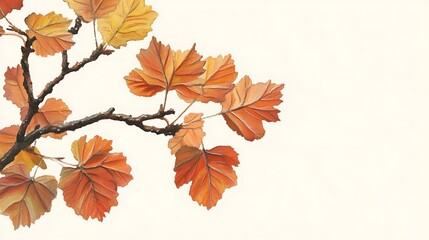Fototapeta premium Autumn Branch with Orange and Yellow Leaves