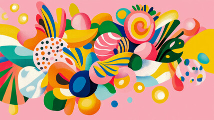 Fototapeta premium Abstract Colorful Shapes Composition: A vibrant, playful artwork featuring a dynamic arrangement of abstract shapes in a bright color palette. Ideal for modern art, design, and home decor projects.