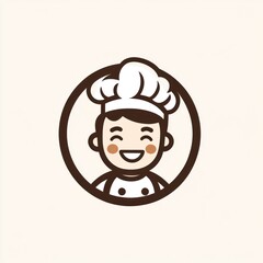 Obraz premium Happy chef with a white hat in a brown circle icon. Use for culinary applications