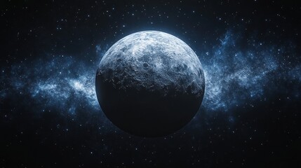Obraz premium A dark, cratered planet or moon in a nebula.