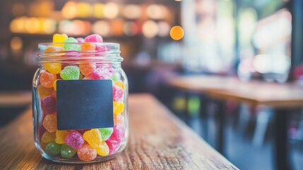 Colorful Candy Jar on Wooden Table