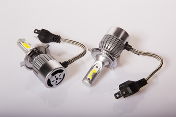 LED car lamp isolated white background. Led car lights on a white background with clipping path. Light bulbs for car lamps.