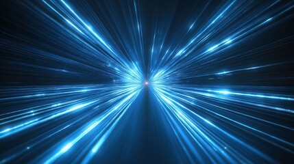Abstract radiant blue light beams creating futuristic starburst effect