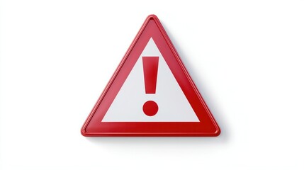 Red warning triangle icon on white backround. Warning sign with an exclamation point in a triangle. Road signs.