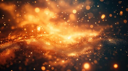 Obraz premium Golden sparkling abstract particles with glowing light and bokeh effects