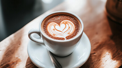 Heart-Shaped Latte Art Coffee Cup, Brewed Elegance with a Touch of Love.