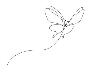 Continuous one line drawing of beautiful flying butterfly. flying Butterfly single outline vector illustration. Editable stroke.