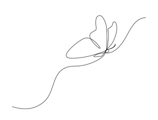 Fototapeta premium Continuous one line drawing of beautiful flying butterfly. flying Butterfly single outline vector illustration. Editable stroke.
