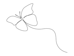 Continuous one line drawing of beautiful flying butterfly. flying Butterfly single outline vector illustration. Editable stroke.