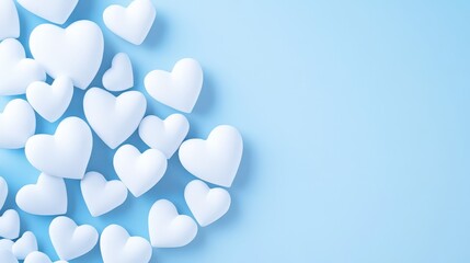 White hearts scattered on a light blue background