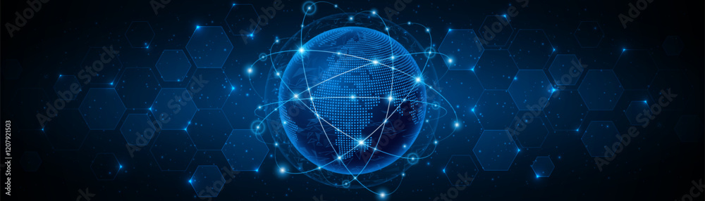 Aufkleber Global connection network background. World map. High-speed internet technology concept or fast wireless data transmission. modern internet network connection technology background	