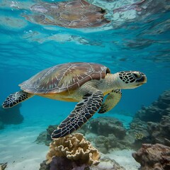 Obraz premium green sea turtle swimming