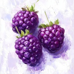 Fototapeta premium Oil painting of beautiful Marionberries impressionism style, accented brush strokes and paint blobs