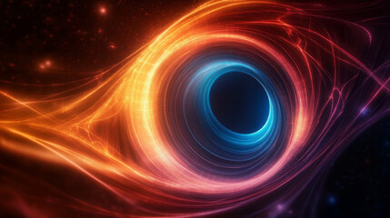 Obraz premium high tech abstract scene featuring vibrant data stream, showcasing swirling colors of orange and blue, representing energy and motion in cosmic environment
