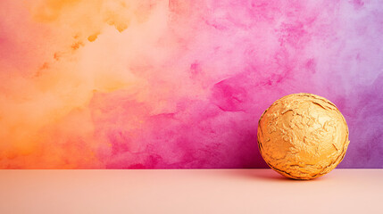 Artistic watercolor style planetary textures with golden sphere on colorful background. vibrant...