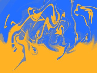 Liquify background yellow blue. Liquid painting background, abstract wallpaper 