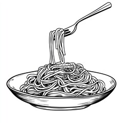 Fork picks up pasta from bowl with white background for cooking, recipe, or restaurant use