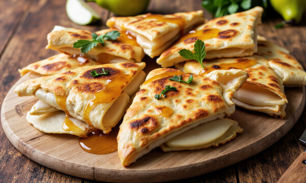 Quesadillas with Brie, Pear, and a Honey Drizzle