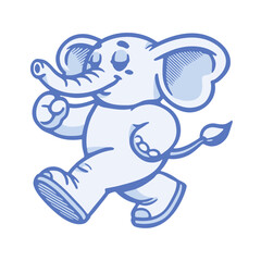 Vintage Cartoon Walking Elephant Mascot, Funny Retro Character Illustration