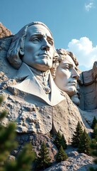 Sculpted mountain face with presidential profiles in granite, south dakota, presidential monument, mount rushmore