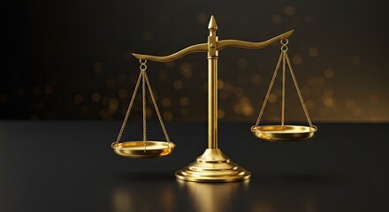 Golden Scales of Justice: A 3D-rendered image of a golden scales of justice, symbolizing balance, fairness, and the legal system.