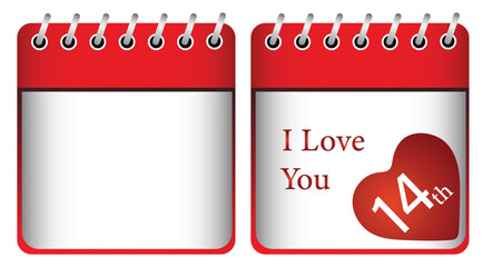 Valentines day calendar on 14th February in 3d colorful vector design