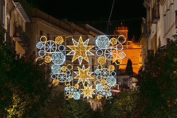 Sevilla bei Nacht an Weihnachten, Spanien, Andalusien, 