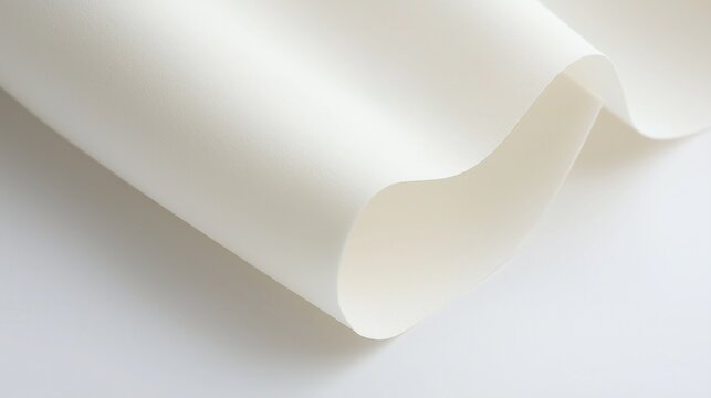 A sheet of white paper with a gentle curl, showcasing a smooth and clean surface, embodying simplicity and purity in its form.
