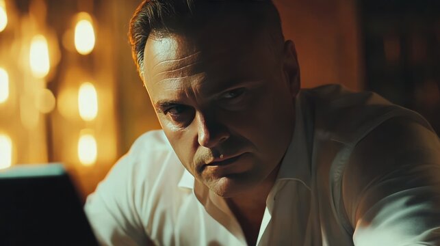 Intense Portrait of a Focused Man at Work - Powered by Adobe