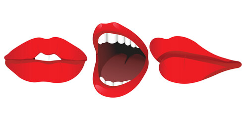 Set of realistic female lips