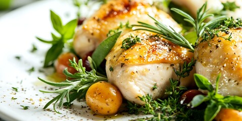 Roasted Chicken Breast with Herbs and Roasted Vegetables Gourmet Meal