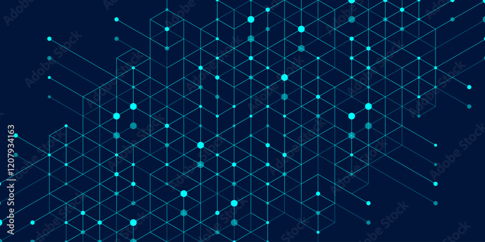 Poster Hexagonal digital abstract background. Technology concept with lines, dots and hexagons for poster, flyer, banner, header, footer, presentation
