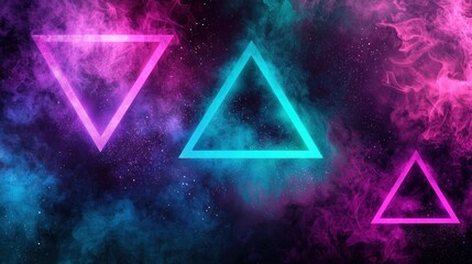 Obraz premium Neon Triangles in a Cosmic Smoke
