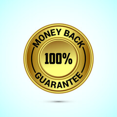Money back guarantee icon design illustration. Money back guarantee golden badge and label