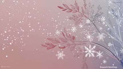 A winter scene with snowflakes and a tree with leaves