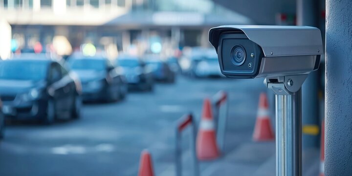 car park barrier with recoding CCTV camera, automatic entry system.