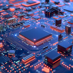 Fototapeta premium Glowing Circuit Board 3D Illustration