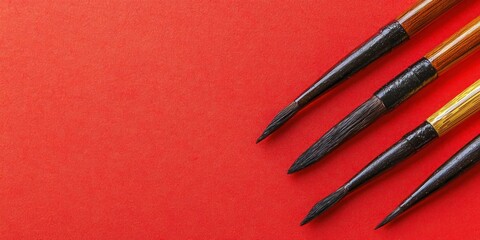 Chinese calligraphy brushes and ink on red paper for writing New Year blessings