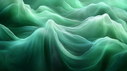 Obraz premium Abstract Green Fabric Waves Create Serene Landscape