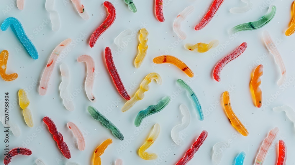 Wall mural A colorful array of gummy worms displayed on a clean white backdrop