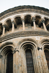 The Basilica of Santa Maria Maggiore in Bergamo Alta at dusk. 