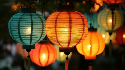 Obraz premium Glowing Lanterns in the Night