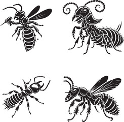 Regal Termite King Silhouettes Vector Set - Detailed Insect & Nature Art Designs