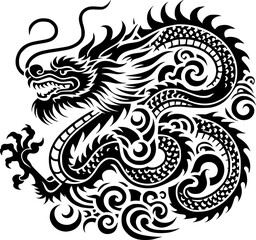 Fierce Chinese Dragon Silhouette for Fantasy and Mythology Concepts