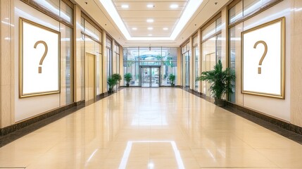 Obraz premium Modern Hallway Interior Design with Question Mark Posters