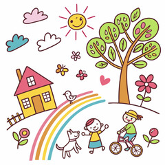 kids drawing on a tree